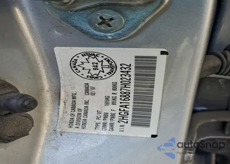 2007 Honda Civic Ex из США, поврежденный, VIN 2HGFA16887H023432